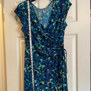 Watercolor print mock-wrap dress